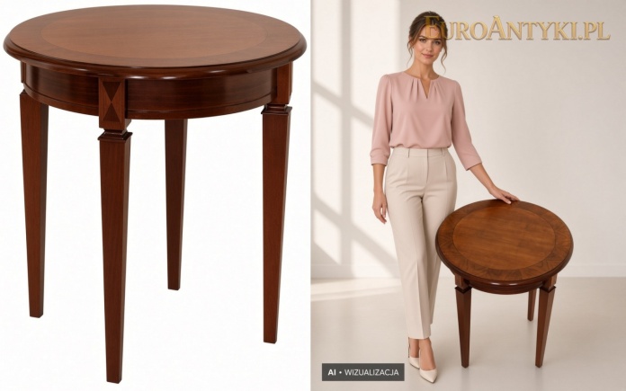 okrągły stolik Villeroy & Boch z intarsją w eleganckim salonie